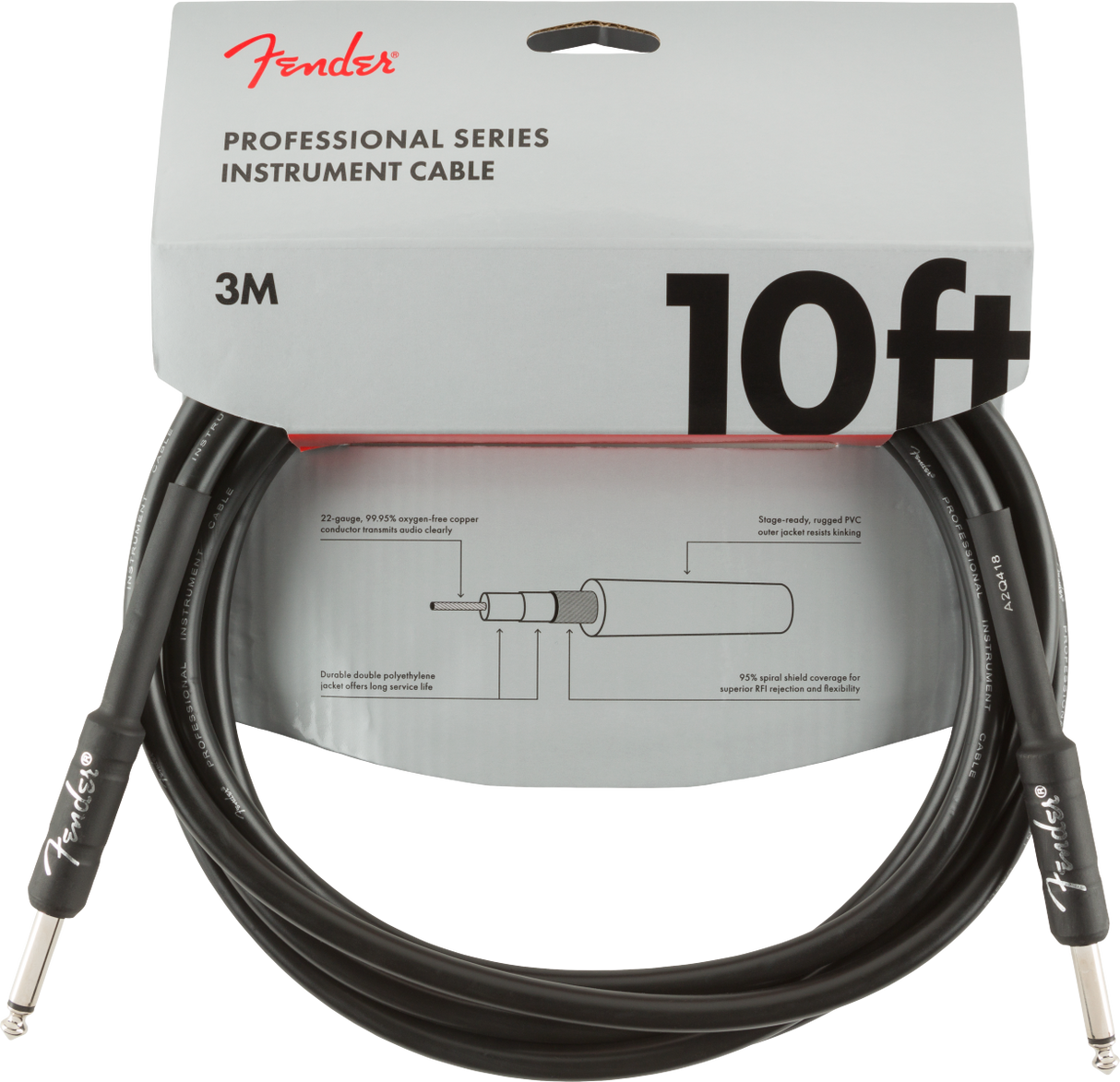 Fender professionell gitarrkabel (svart, 3m)