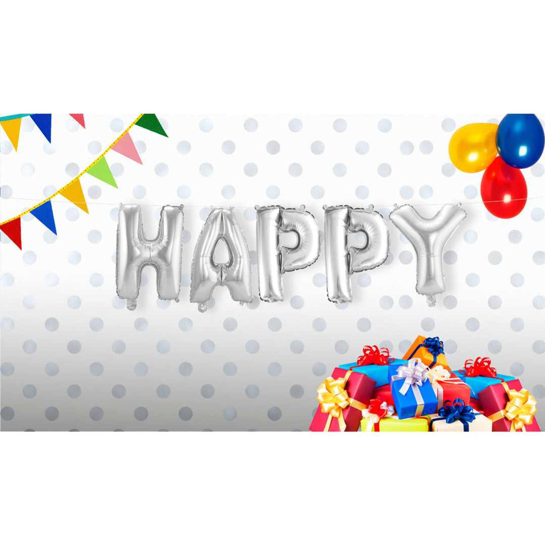 Folieballong 'Happy' (silver, 36 cm)