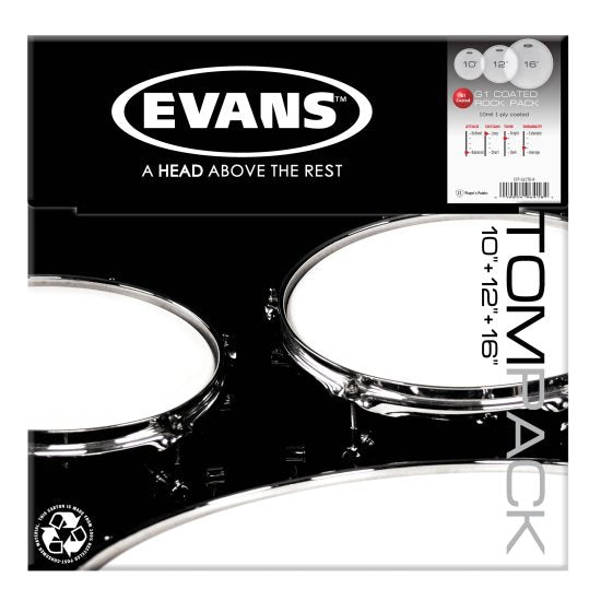 Evans G1 Skindpakke Rock Set Coated - 10", 12", 16"