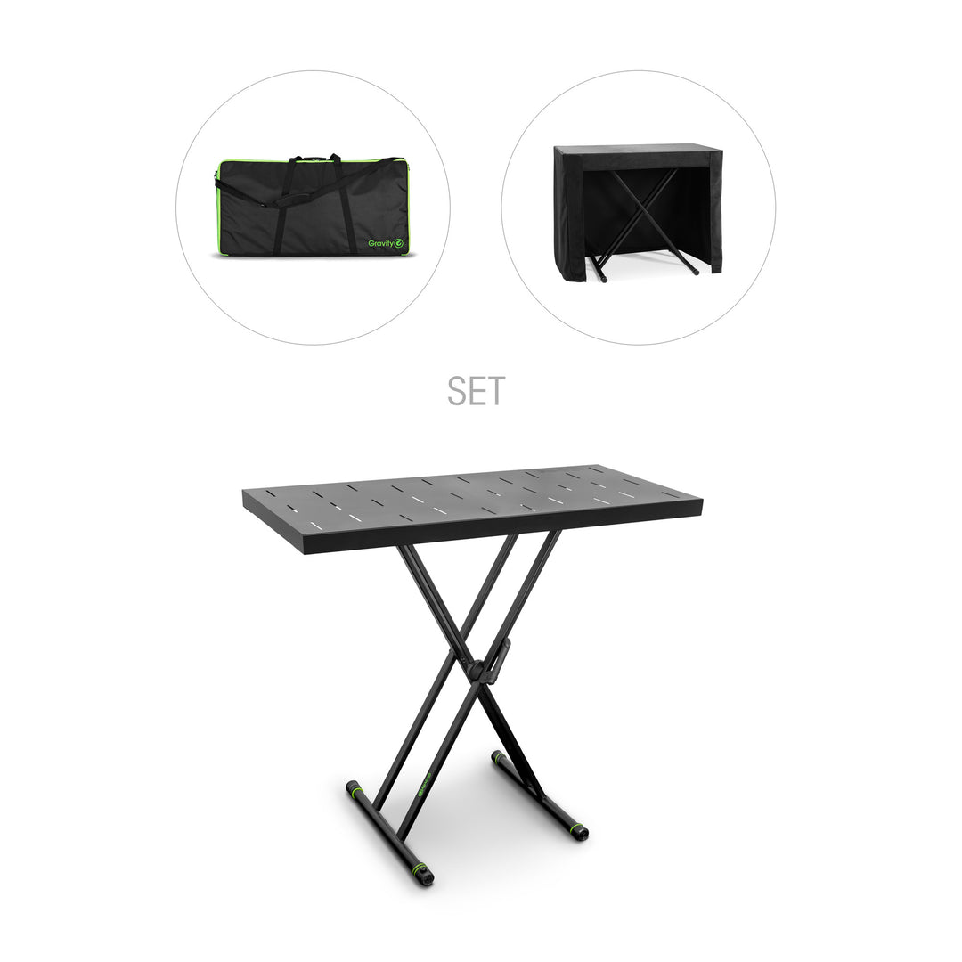 Gravity KSX 2 RD SÆT 1 - X-formad keyboardstativ med dubbelstöd och stödbräda, set 1