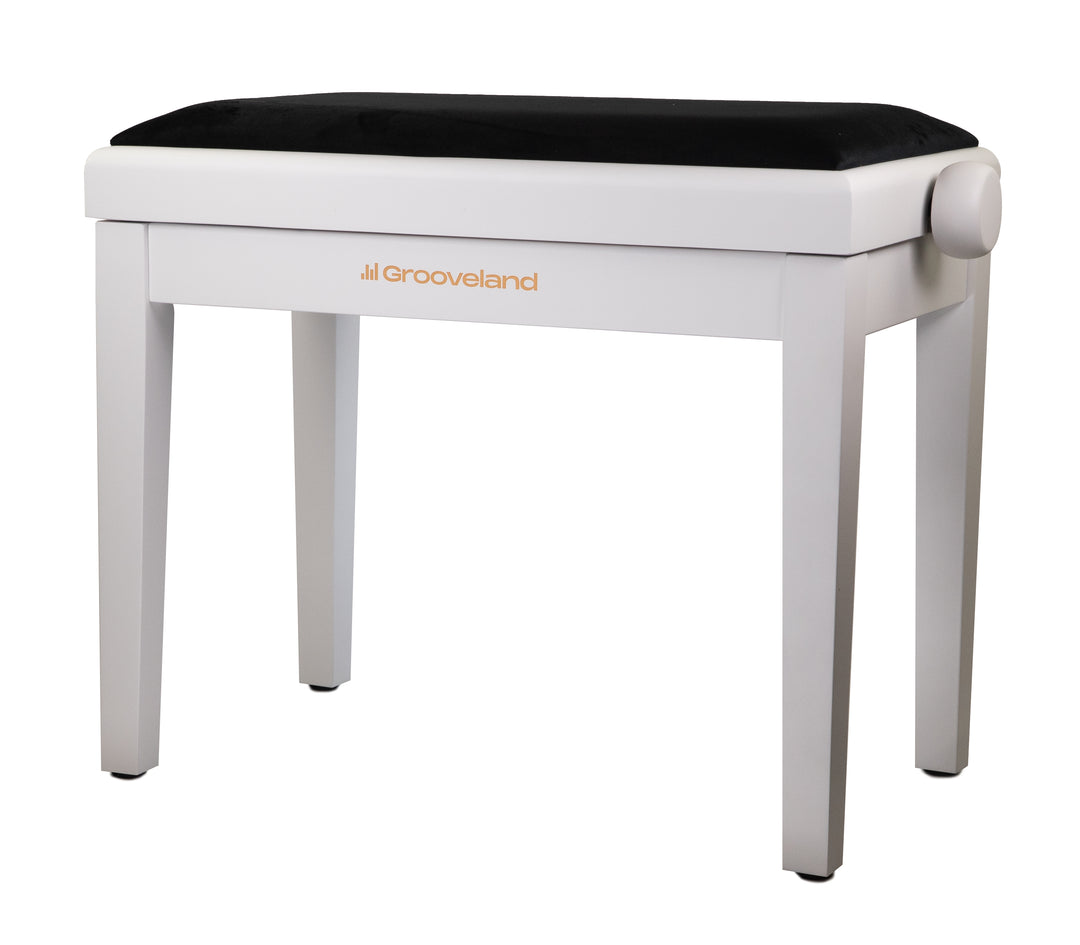 Grooveland KB200 Pianobänk (Matt Vit, Svart Sits)