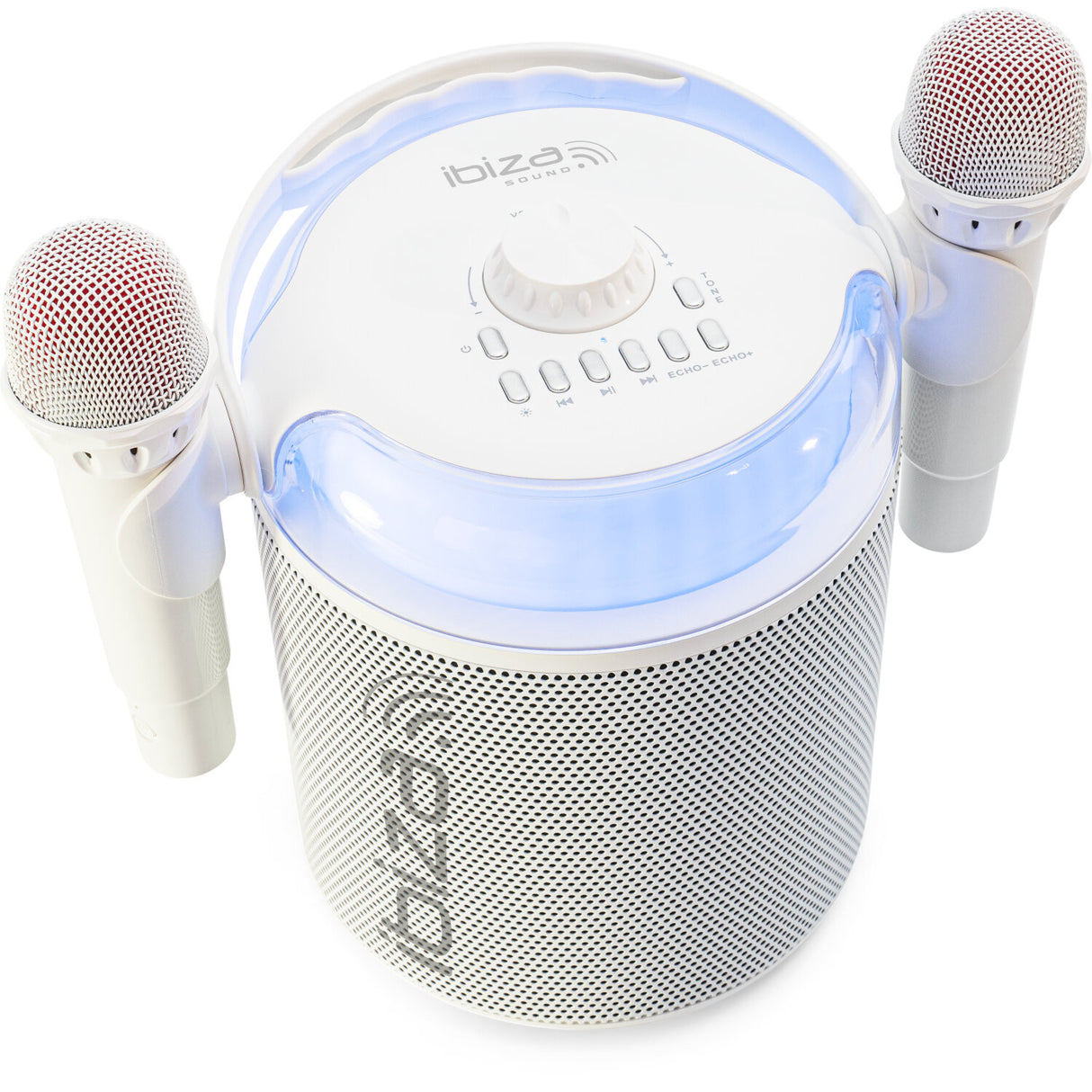 Ibiza karaokesystem med Bluetooth och 2 mikrofoner (vit)
