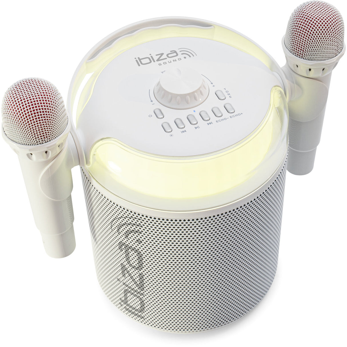 Ibiza karaokesystem med Bluetooth och 2 mikrofoner (vit)