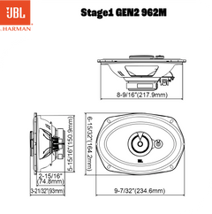 JBL Stage1 Gen2 962M 6x9" 3-vägs bilhögtalare