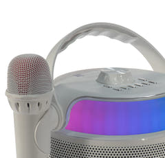 PartyZone Karaoke Set med 2 Mikrofoner (Vit) & LED PAR-ASTRO 2-i-1 Diskoljus