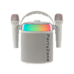 PartyZone Karaoke Set med 2 Mikrofoner (Vit) & LED PAR-ASTRO 2-i-1 Diskoljus
