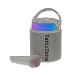 PartyZone Karaoke Set med 2 Mikrofoner (Vit) & LED PAR-ASTRO 2-i-1 Diskoljus