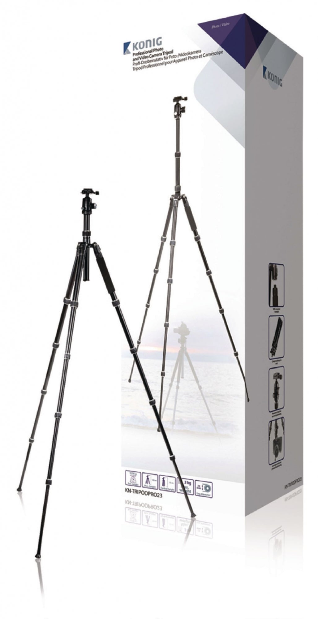 Professional Kamera/video Stativ Kulhuvud 145 cm Svart
