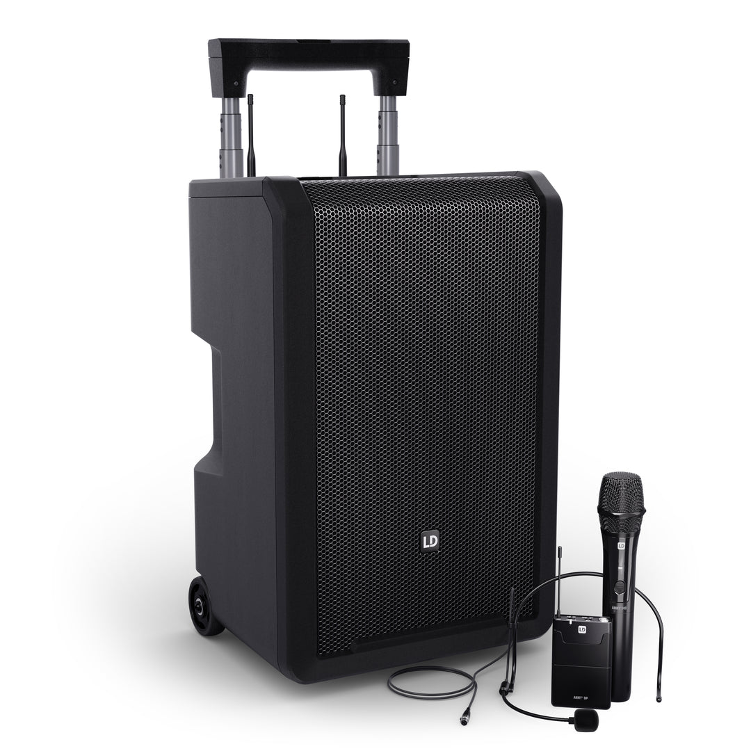 LD Systems ANNY® 10 HBH 2 B8 - 10" portabelt batteridrivet Bluetooth® PA-system med mixer, 1x trådlös handhållen och 1x headsetmikrofon (inkl. bodypack)
