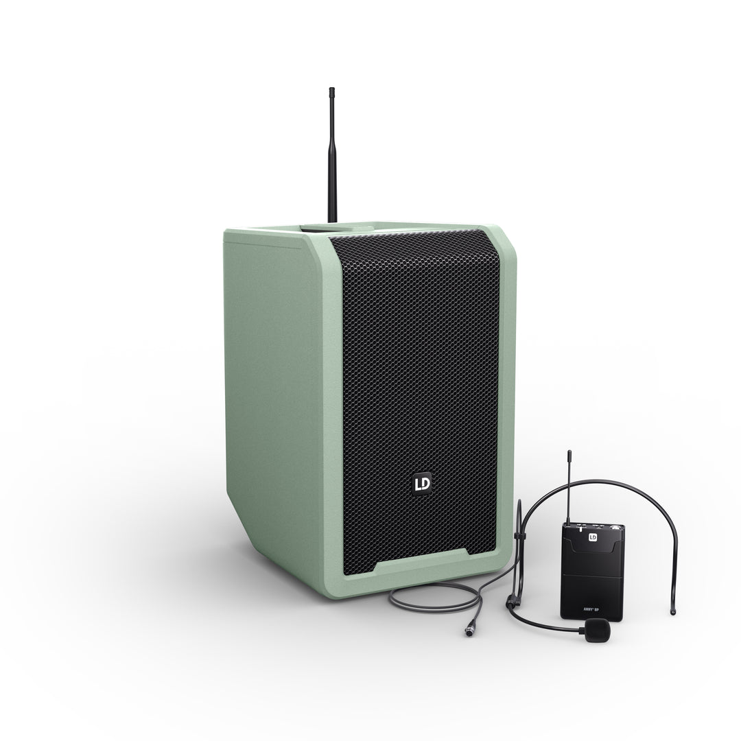 LD Systems ANNY® 8 BPH B5 GN - Portabel batteridriven Bluetooth® PA-högtalare med mixer och 1x headset-mikrofon (inkl. bodypack), Adventure Green