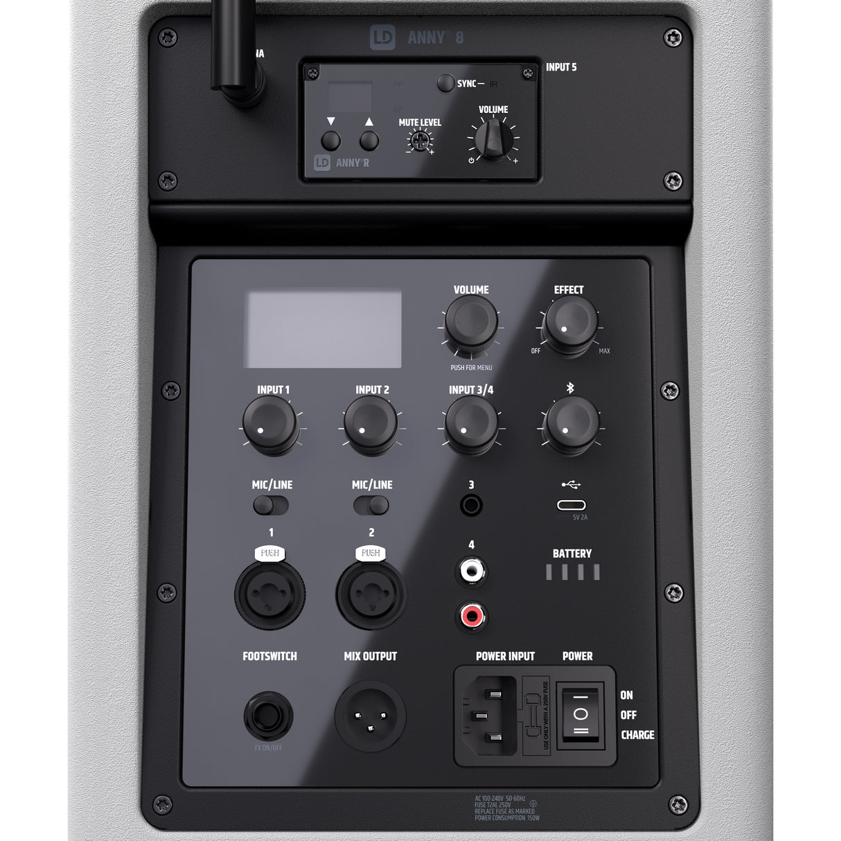 LD Systems ANNY® 8 BPH B5 W - Portabel batteridriven Bluetooth® PA-högtalare med mixer och 1x headsetmikrofon (inkl. bodypack), Ren vit