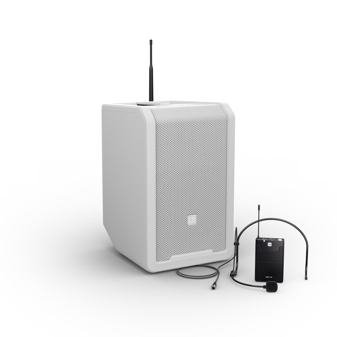 LD Systems ANNY® 8 BPH B6 W - Portabel batteridriven Bluetooth® PA-högtalare med mixer och 1x headset-mikrofon (inkl. bodypack), Ren vit