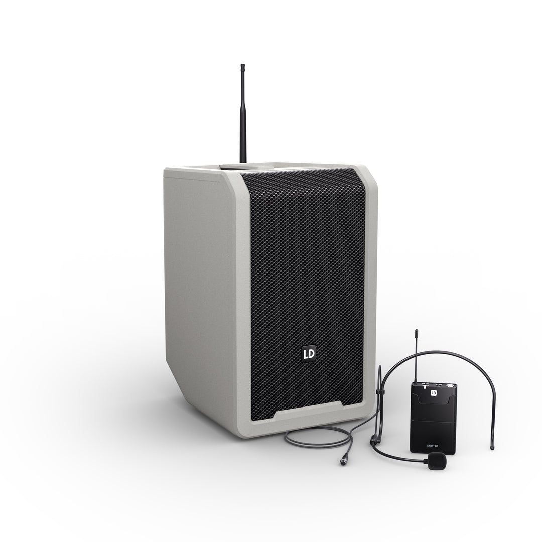 LD Systems ANNY® 8 BPH B8 G - Portabel batteridriven Bluetooth® PA-högtalare med mixer och 1x headsetmikrofon (inkl. bodypack), Urban Grey