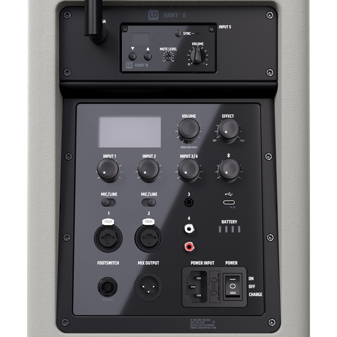 LD Systems ANNY® 8 BPH B8 G - Portabel batteridriven Bluetooth® PA-högtalare med mixer och 1x headsetmikrofon (inkl. bodypack), Urban Grey