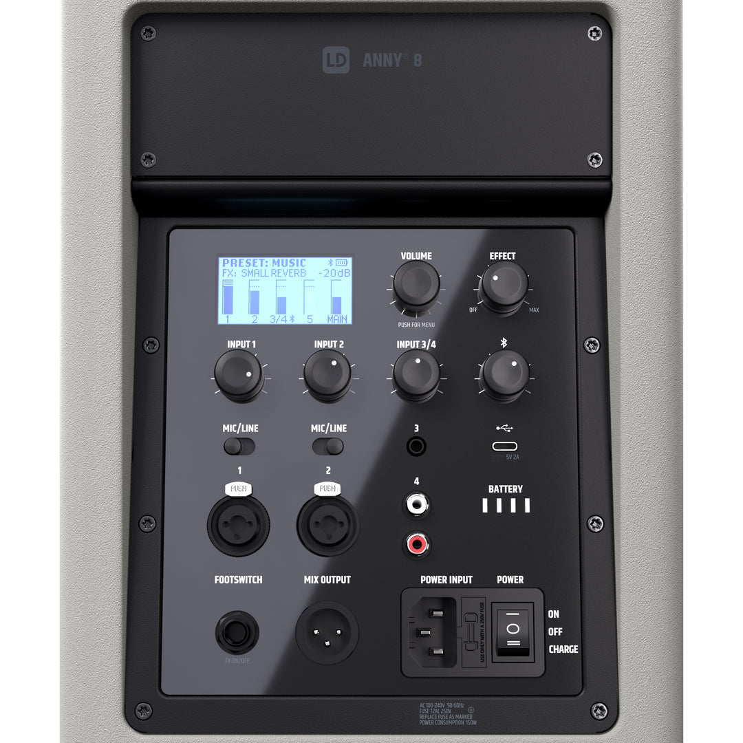 LD Systems ANNY® 8 G - Portabel batteridriven Bluetooth® PA-högtalare med mixer, Urban Grey