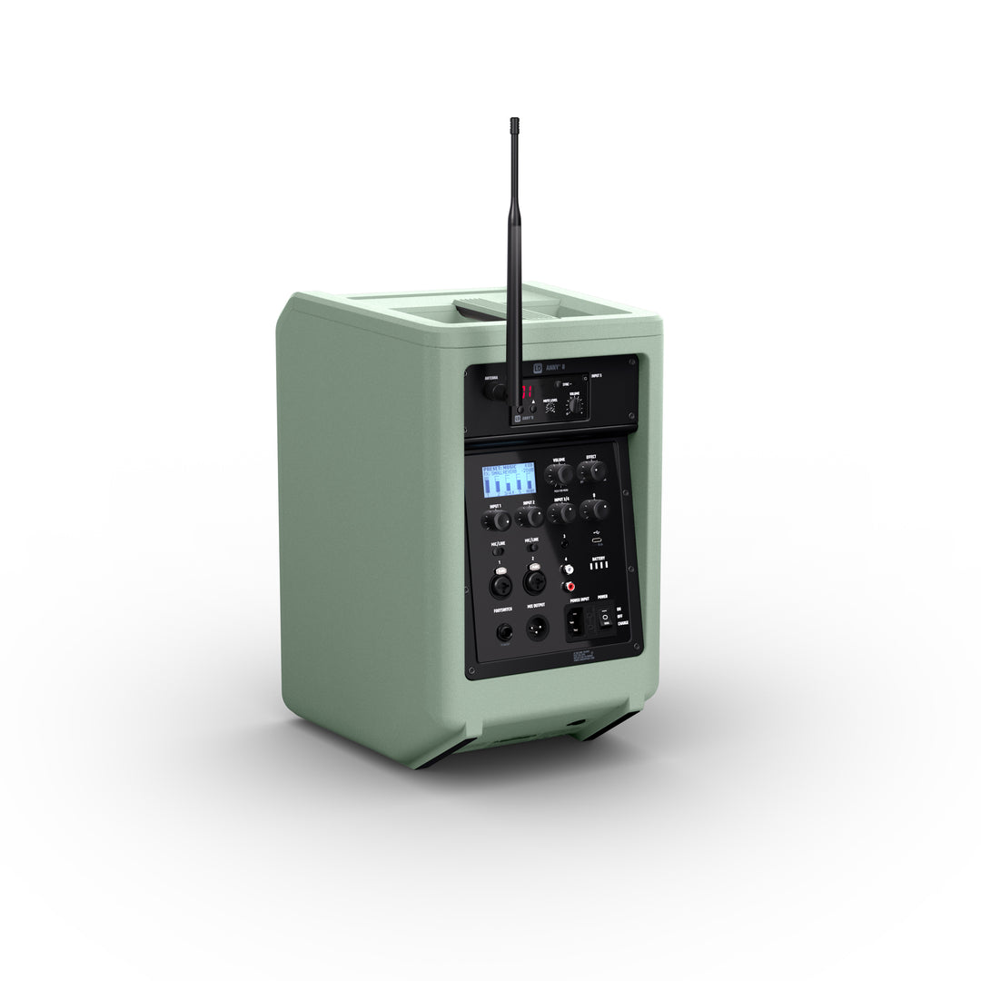 LD Systems ANNY® 8 HHD B5 GN - Portabel batteridriven Bluetooth® PA-högtalare med mixer och 1x trådlös handhållen mikrofon, Adventure Green