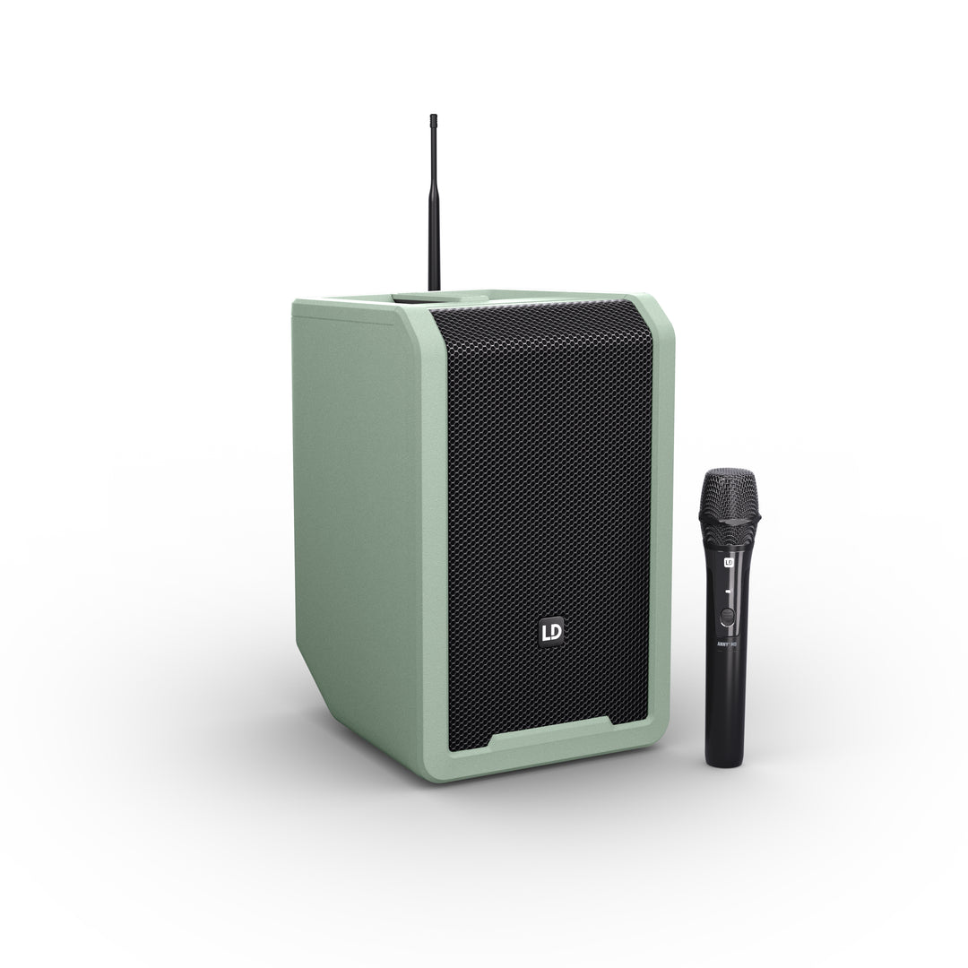 LD Systems ANNY® 8 HHD B6 GN - Portabel batteridriven Bluetooth® PA-högtalare med mixer och 1x trådlös handhållen mikrofon, Adventure Green