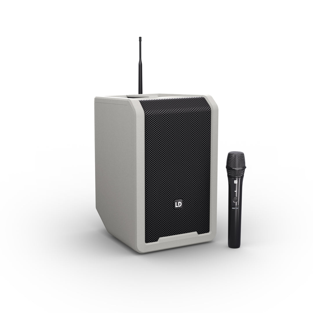 LD Systems ANNY® 8 HHD B6 G - Portabel batteridriven Bluetooth® PA-högtalare med mixer och 1x trådlös handhållen mikrofon, Urban Grey