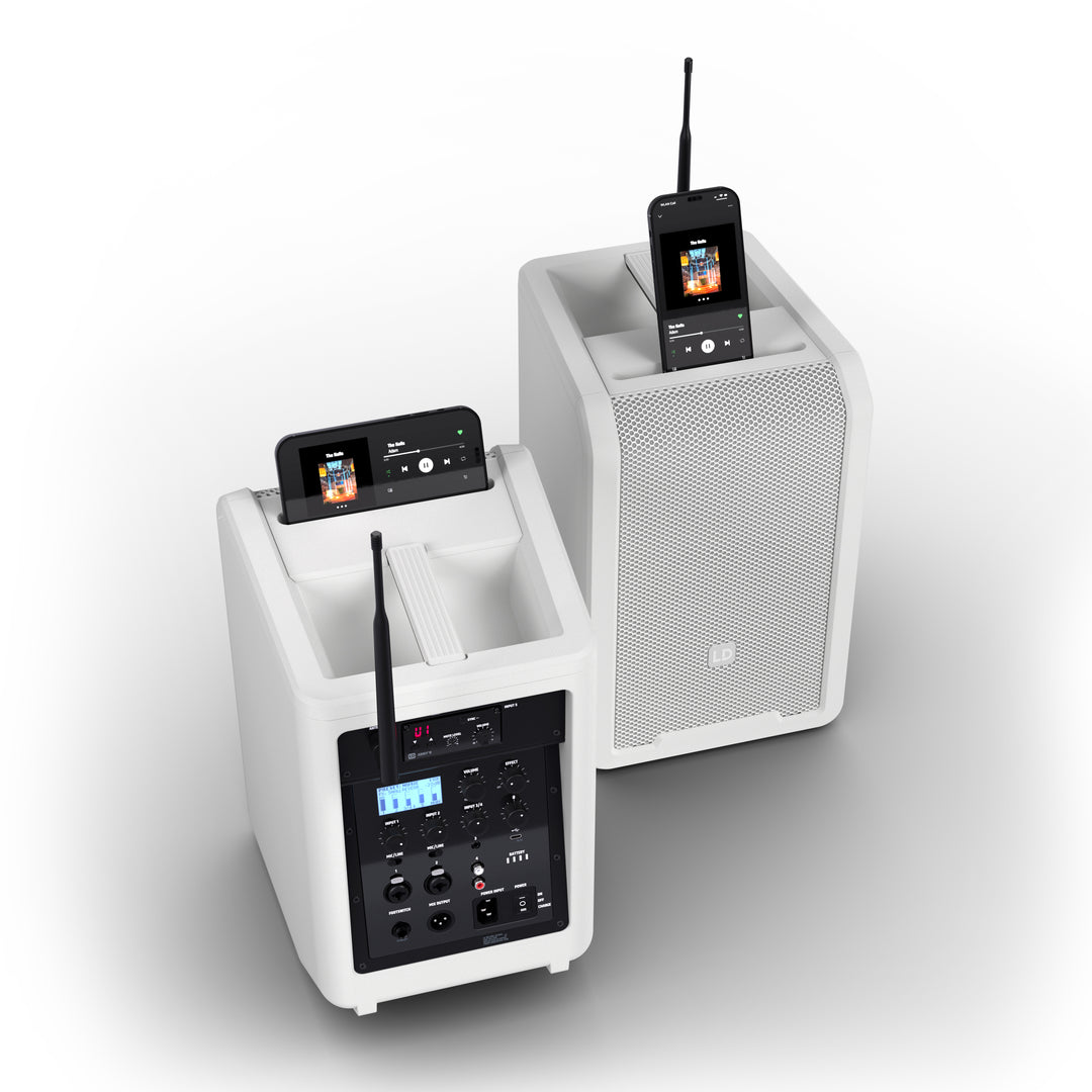 LD Systems ANNY® 8 HHD B6 W - Portabel batteridriven Bluetooth® PA-högtalare med mixer och 1x trådlös handhållen mikrofon, Ren vit