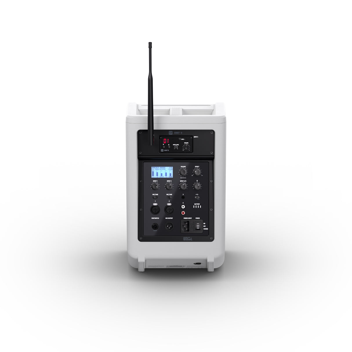 LD Systems ANNY® 8 HHD B6 W - Portabel batteridriven Bluetooth® PA-högtalare med mixer och 1x trådlös handhållen mikrofon, Ren vit