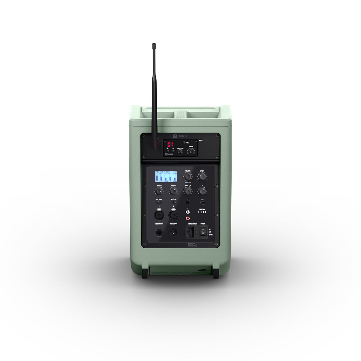 LD Systems ANNY® 8 HHD B8 GN - Portabel batteridriven Bluetooth® PA-högtalare med mixer och 1x trådlös handhållen mikrofon, Adventure Green