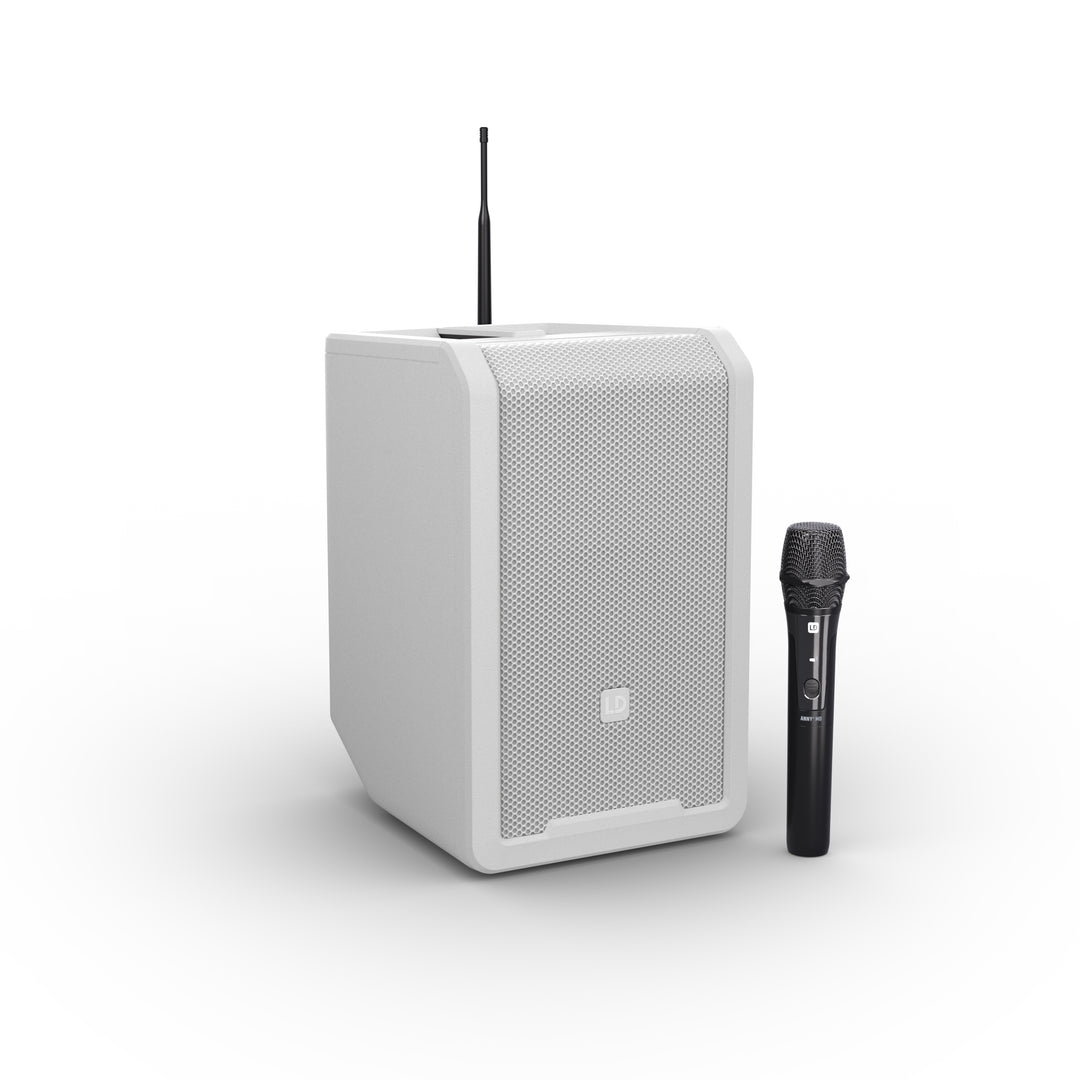 LD Systems ANNY® 8 HHD B8 W - Portabel batteridriven Bluetooth® PA-högtalare med mixer och 1x trådlös handhållen mikrofon, ren vit