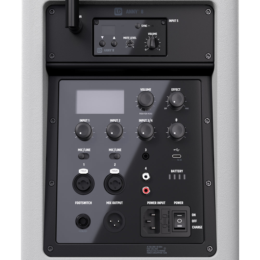 LD Systems ANNY® 8 HHD B8 W - Portabel batteridriven Bluetooth® PA-högtalare med mixer och 1x trådlös handhållen mikrofon, ren vit