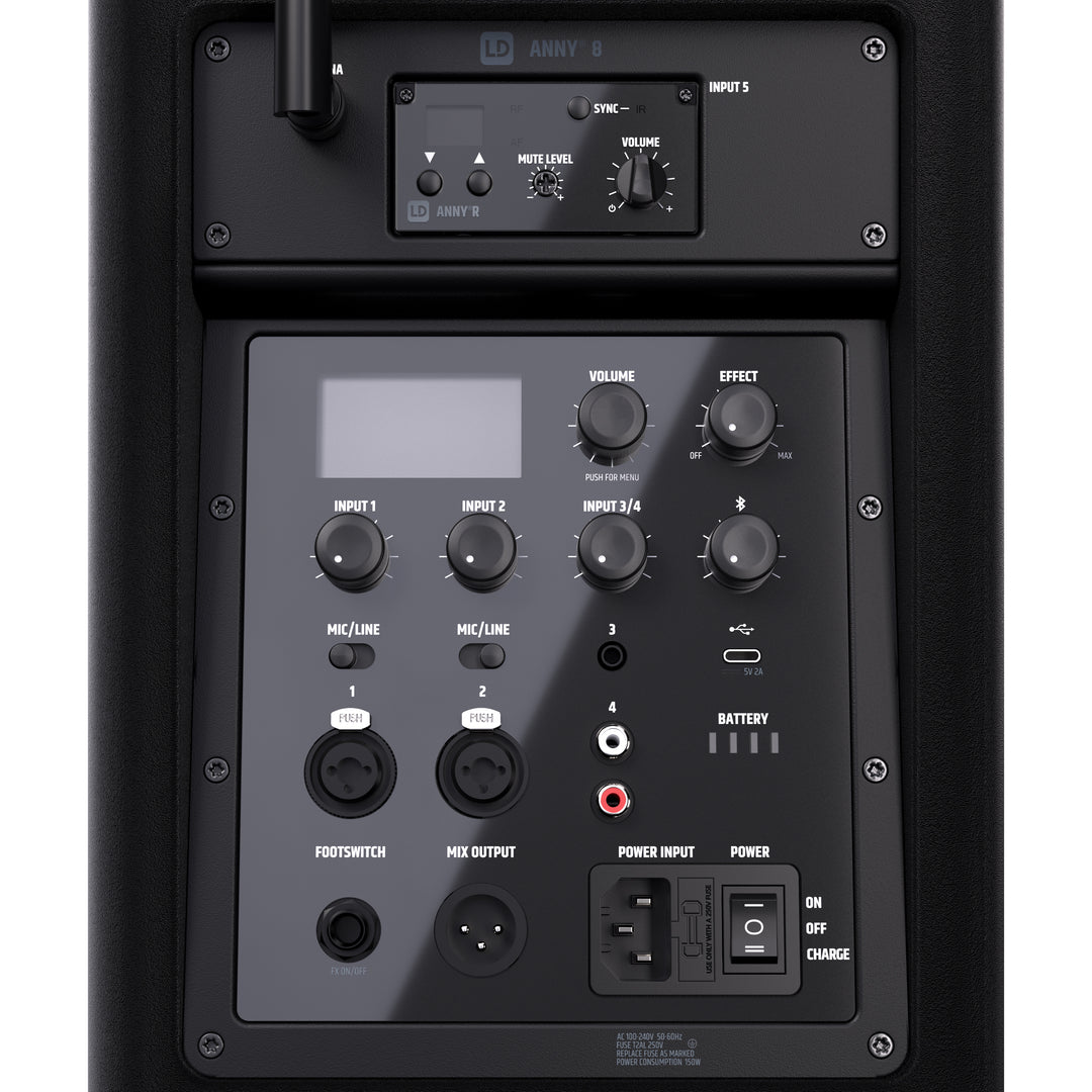 LD Systems ANNY® 8 HHD B8 - Portabel batteridriven Bluetooth® PA-högtalare med mixer och 1 x trådlös handhållen mikrofon, Stage Black
