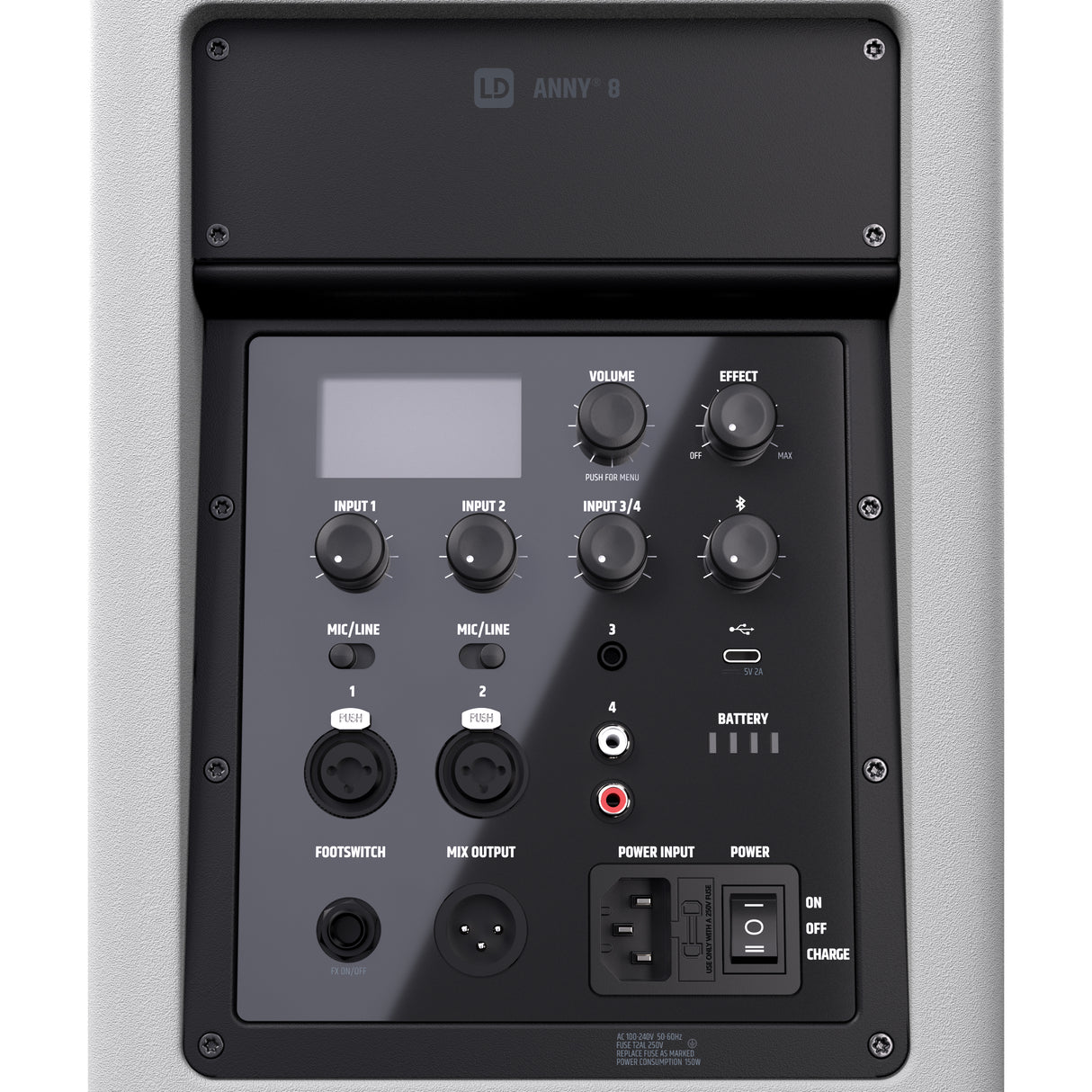 LD Systems ANNY® 8 W - Portabel batteridriven Bluetooth® PA-högtalare med mixer, ren vit