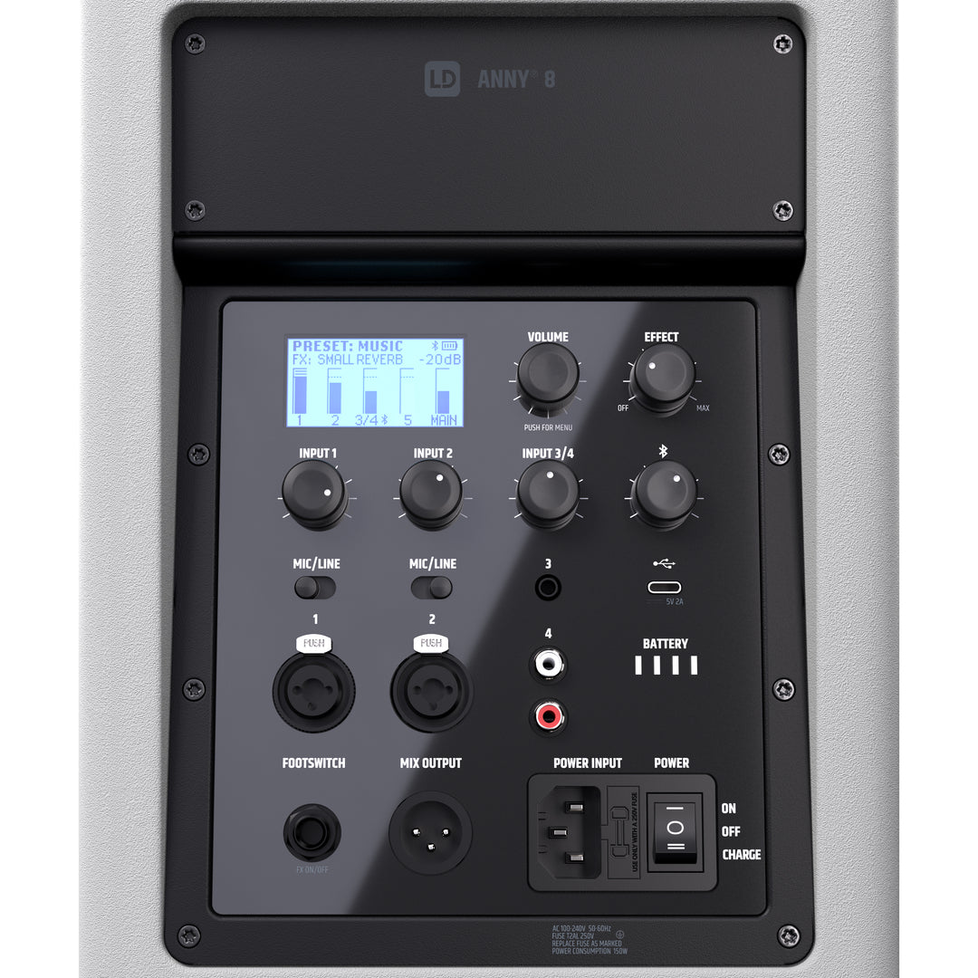 LD Systems ANNY® 8 W - Portabel batteridriven Bluetooth® PA-högtalare med mixer, ren vit