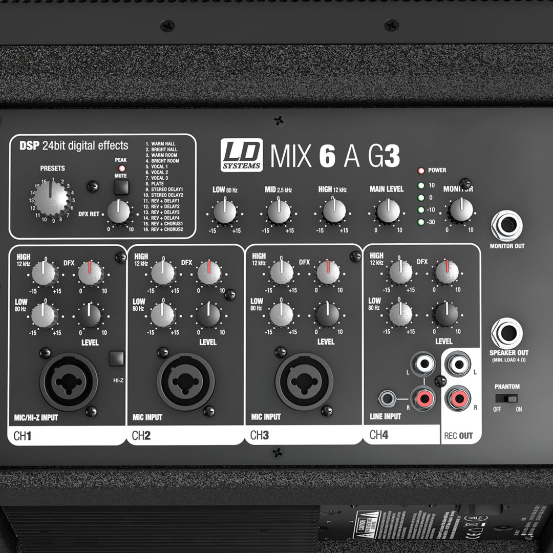 LD Systems MIX 6 A G3 - Aktiv 2-vägs högtalare med integrerad 4-kanals mixer