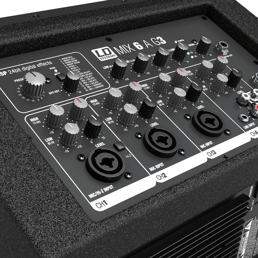 LD Systems MIX 6 A G3 - Aktiv 2-vägs högtalare med integrerad 4-kanals mixer