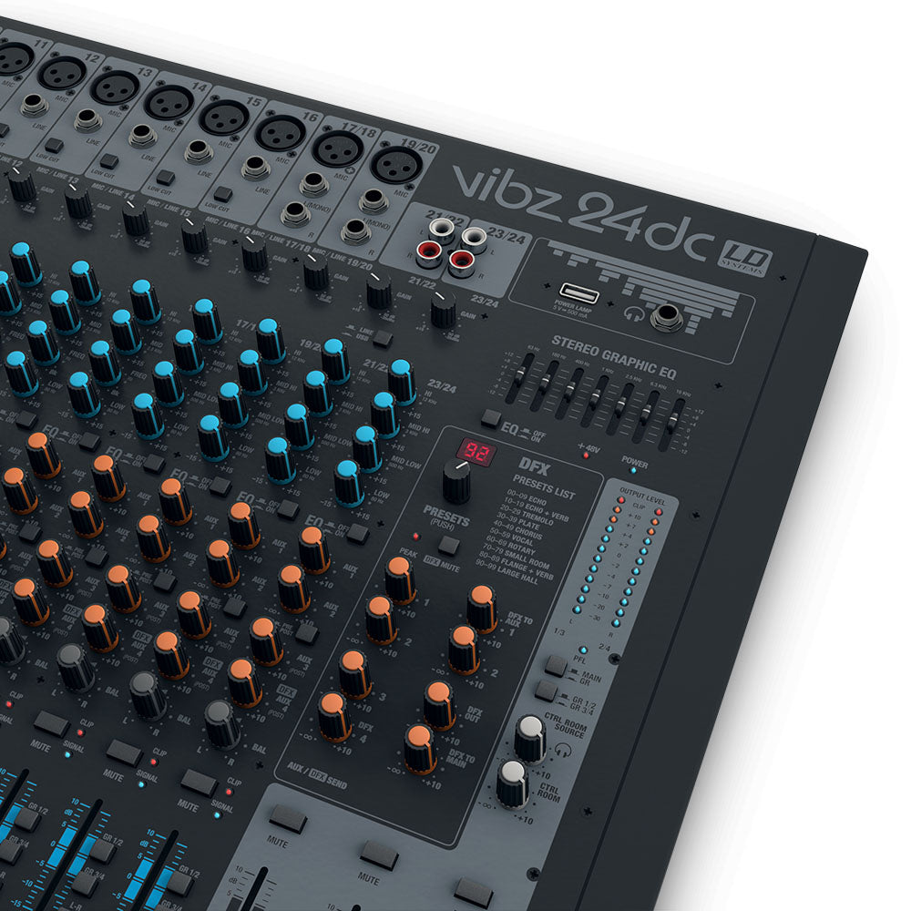 LD Systems VIBZ 24 DC - 24-kanals mixerkonsol med DFX och kompressor