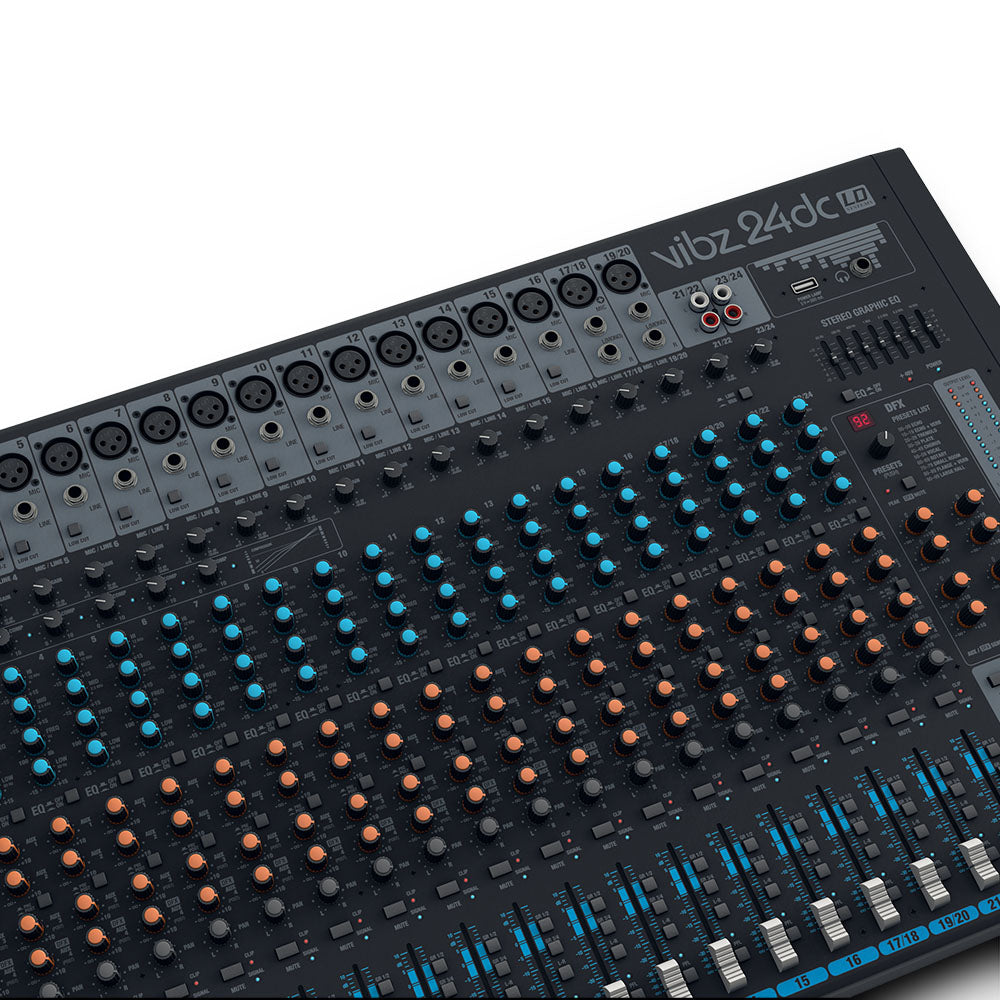 LD Systems VIBZ 24 DC - 24-kanals mixerkonsol med DFX och kompressor