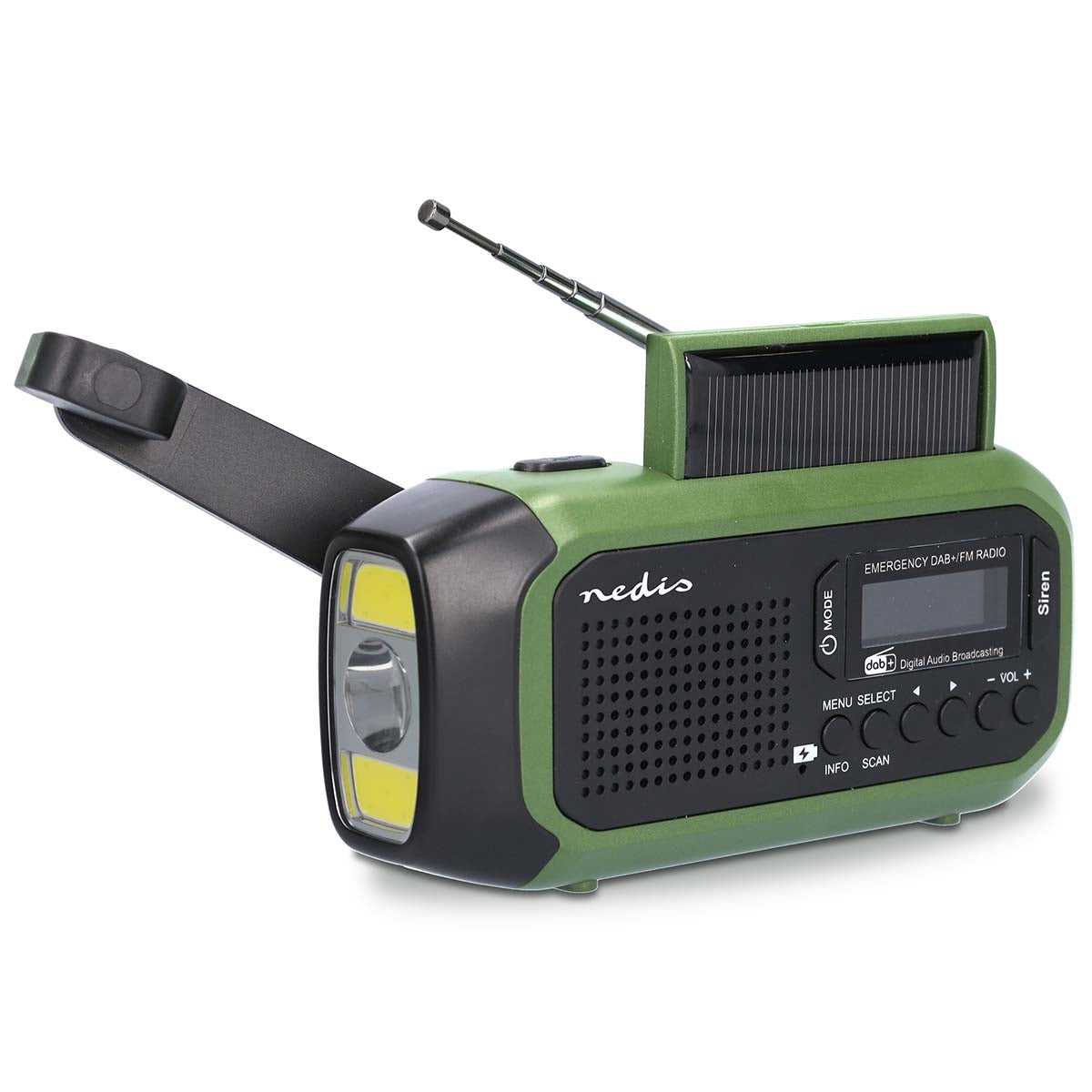 Bärbar nödradio med handvev