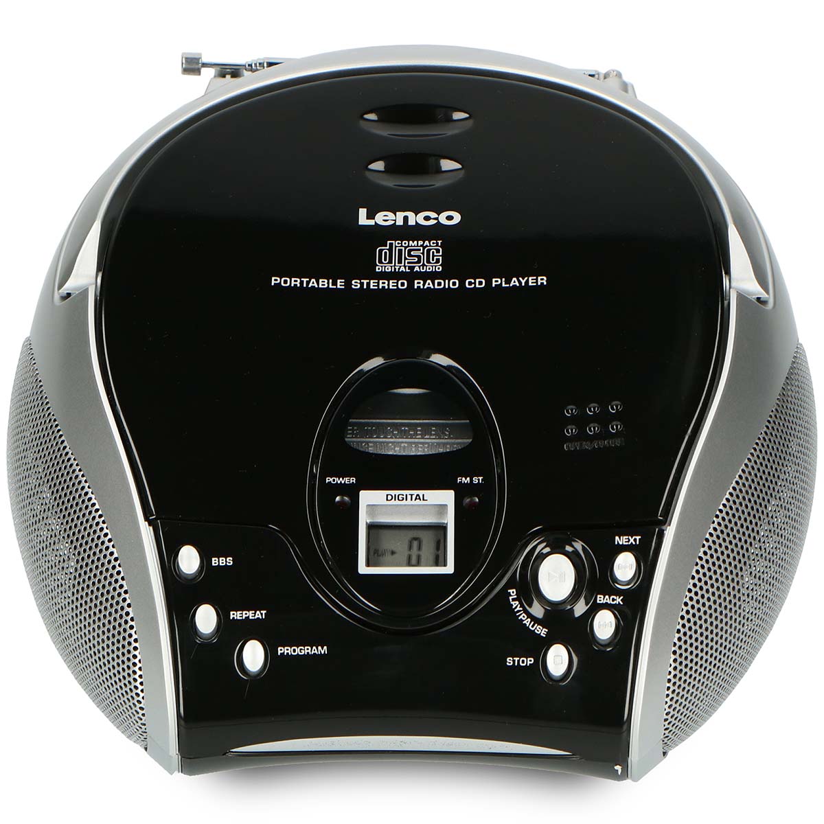 Portabel stereo FM-radio med CD-spelare Svart/silver