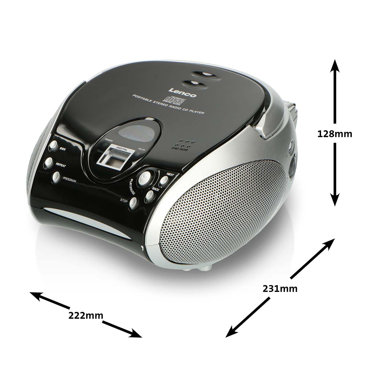 Portabel stereo FM-radio med CD-spelare Svart/silver