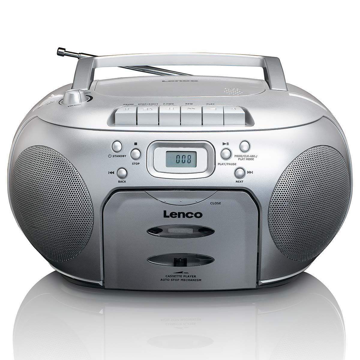 Portabel FM-radio med CD- och kassettspelare, Silver