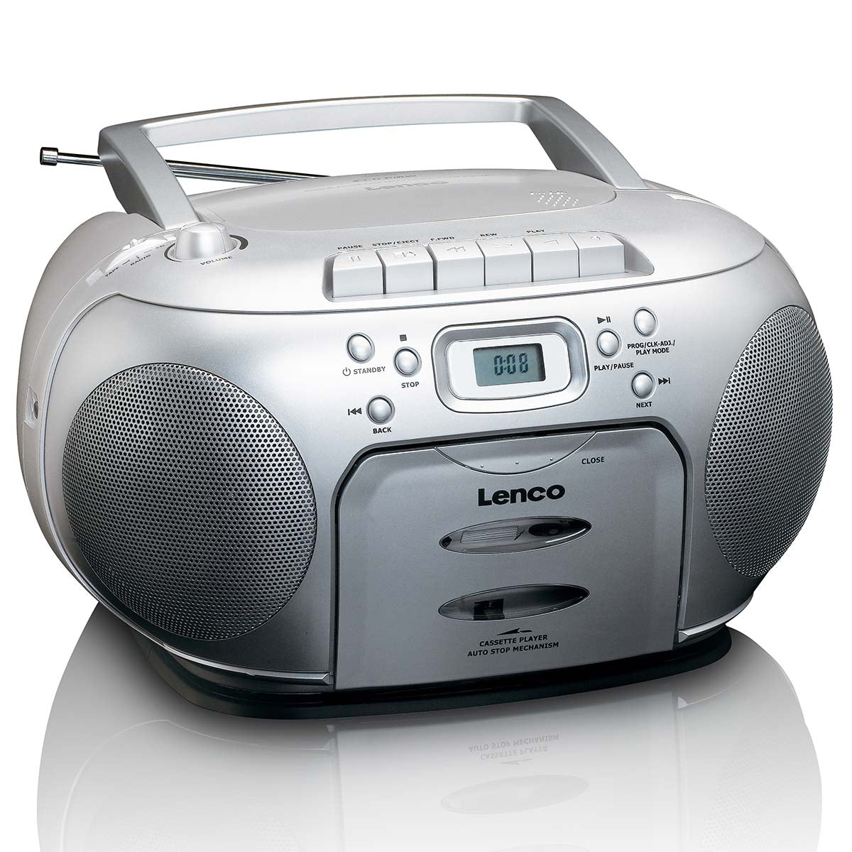 Portabel FM-radio med CD- och kassettspelare, Silver