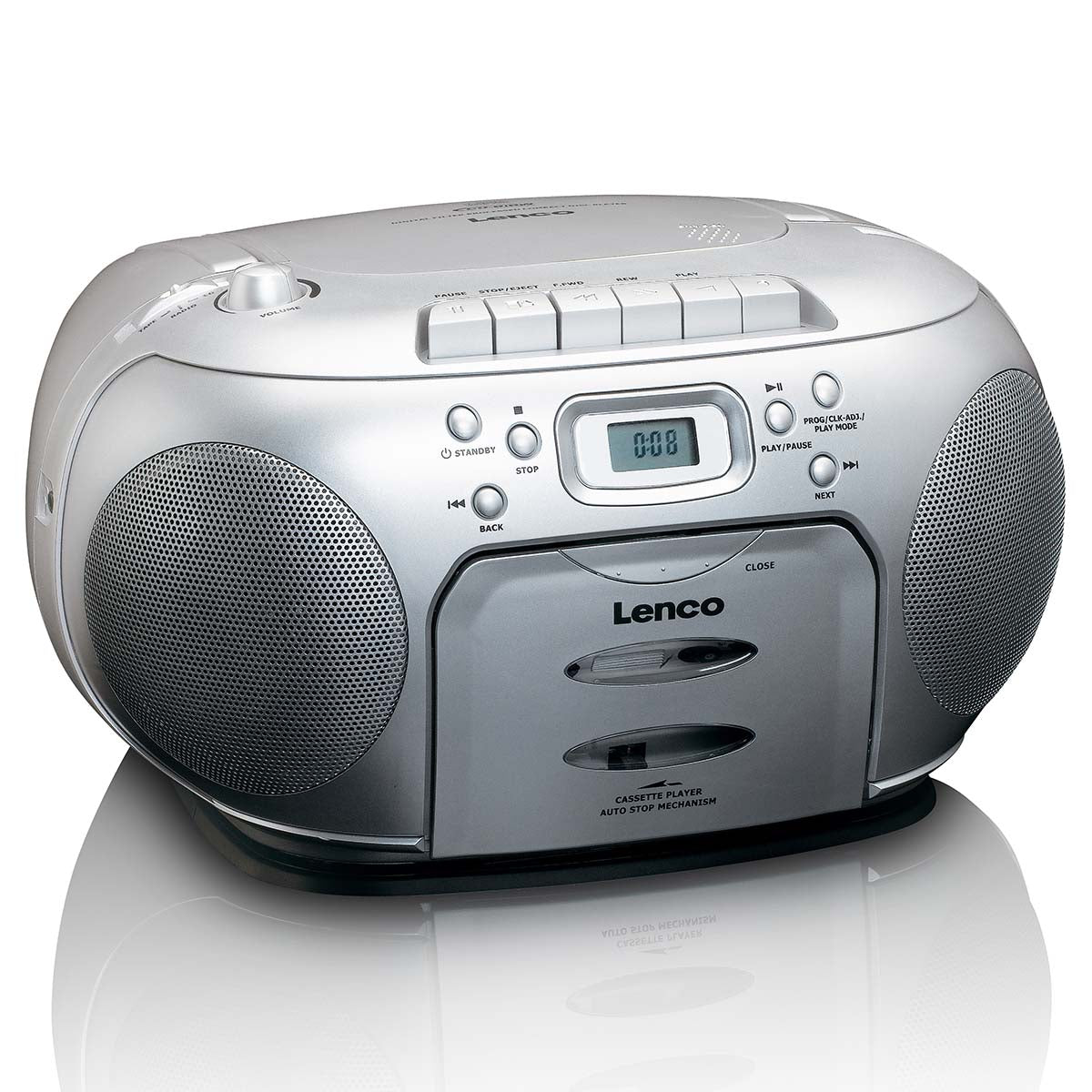 Portabel FM-radio med CD- och kassettspelare, Silver