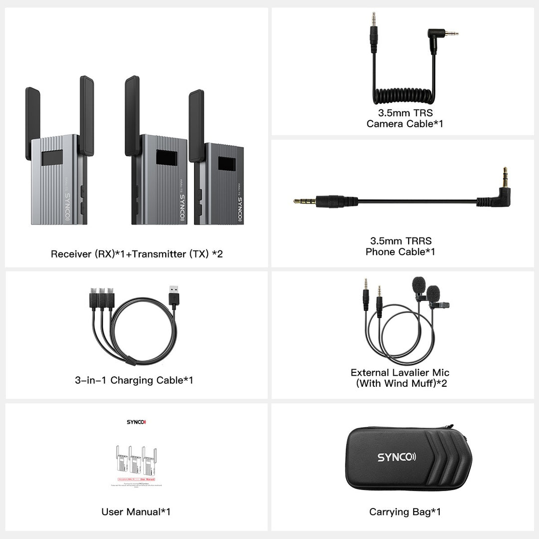 Synco trådlöst mikrofoner 2 TX / 1 RX UHF 525 MHz-539.7 MHz