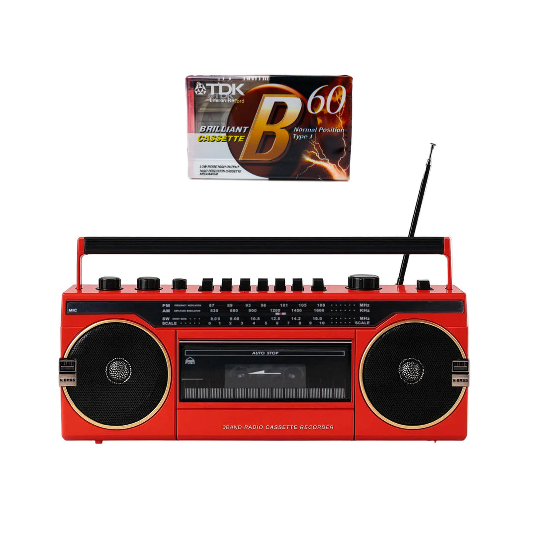 Studio 57 - Kassettspelare med FM & Bluetooth, Röd + Kassettband