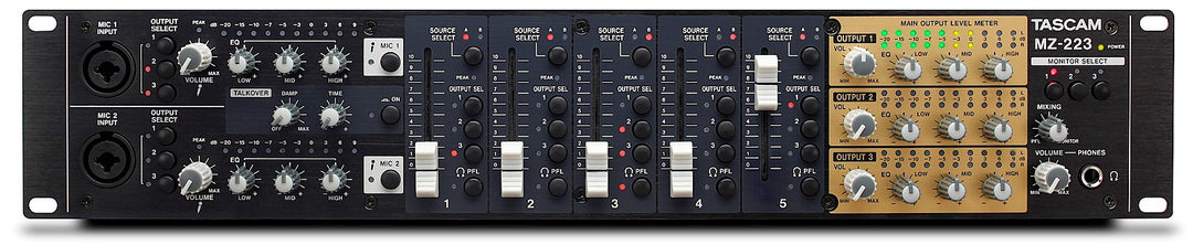 Tascam MZ-223 installationsmixer 3 zoner 2 mic/5 line-ingångar