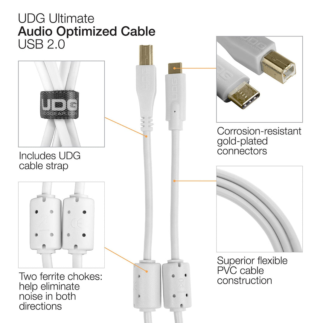 UDG Ultimate audio Kabel USB 2.0 C-B Vit Rak 1,5m