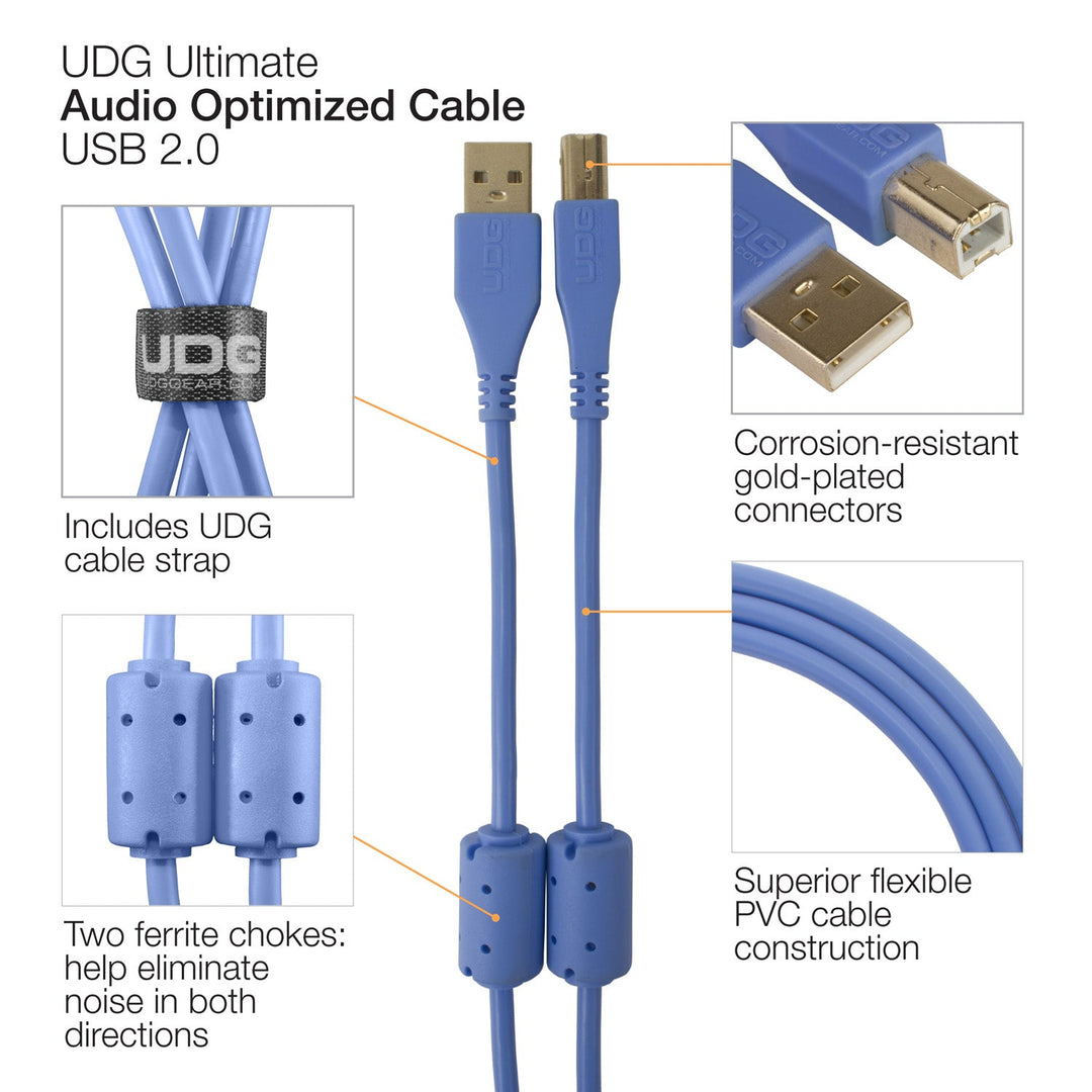 UDG Ultimate Audio Cable USB 2.0 A-B Blå Vinklad 2m