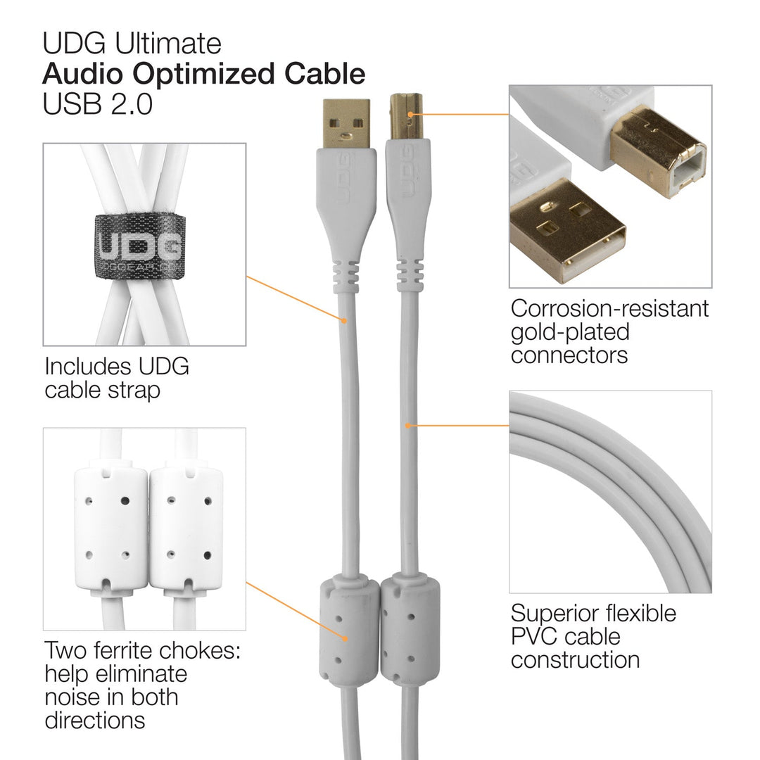 UDG Ultimate Audio Cable USB 2.0 A-B Vit Vinklad 1m