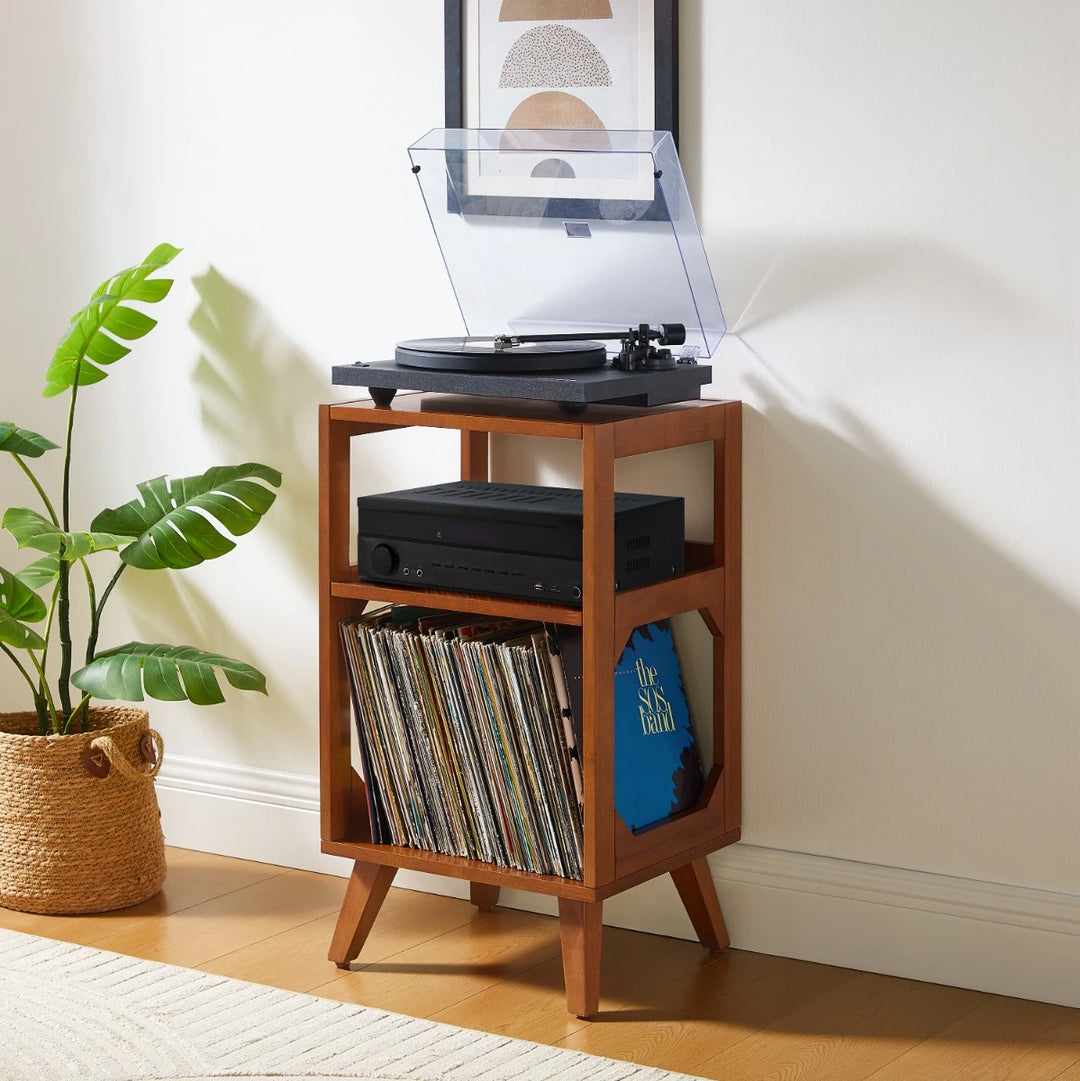 Crosley Asheville Small Pladespillerbord med Vinylopbevaring – Walnut