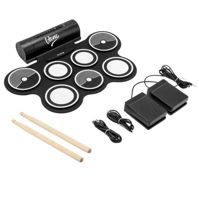V-TONE RD7 Elektroniskt Trumset – Roll-Up Drum Kit med 7 Pads, Pedaler och Högtalare