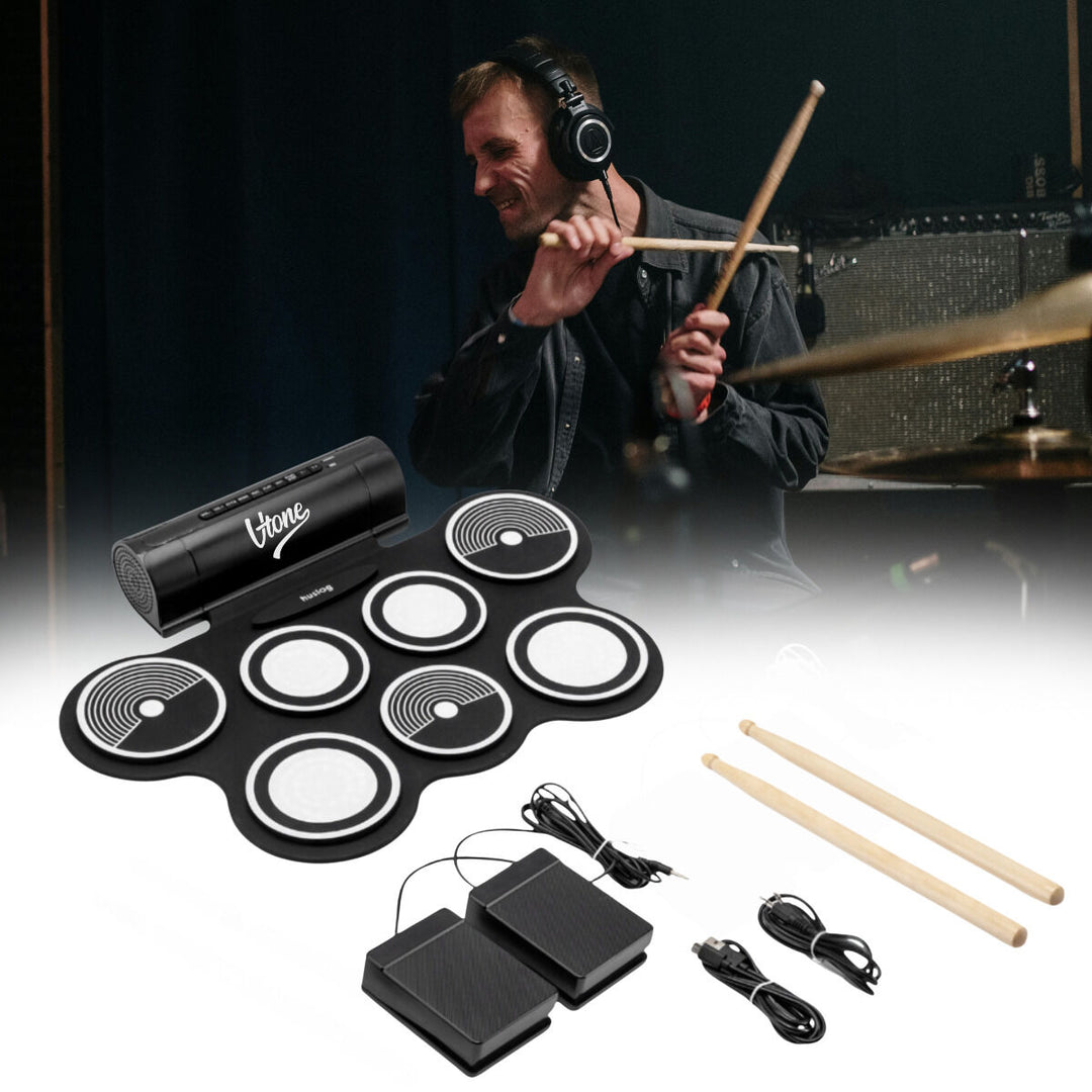 V-TONE RD7 Elektroniskt Trumset – Roll-Up Drum Kit med 7 Pads, Pedaler och Högtalare