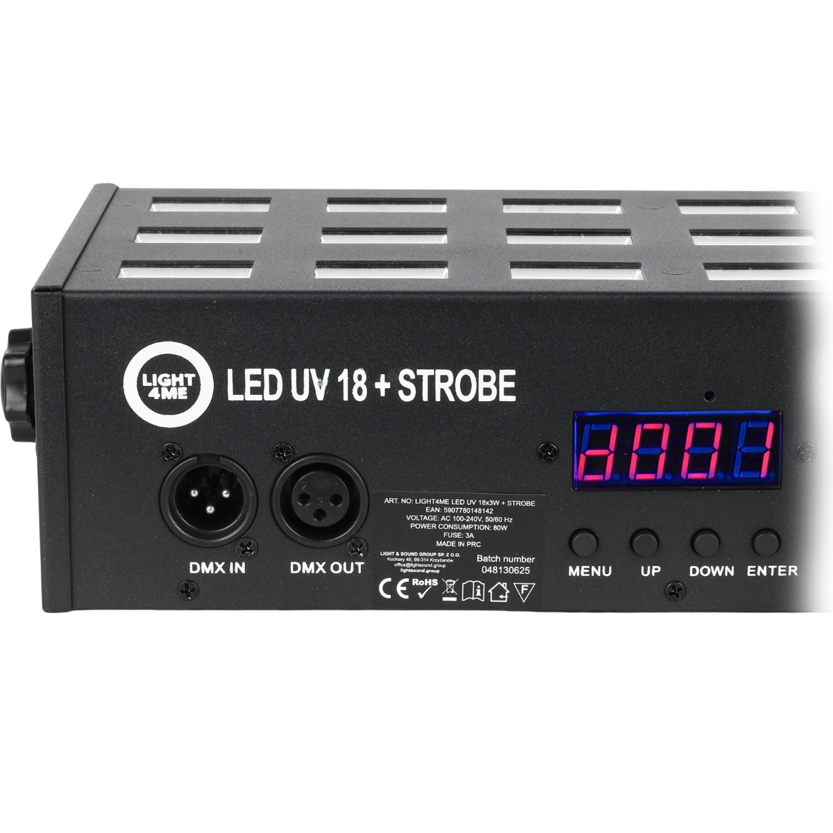 LIGHT4ME LED UV 18x3W spotlight + strobe DMX
